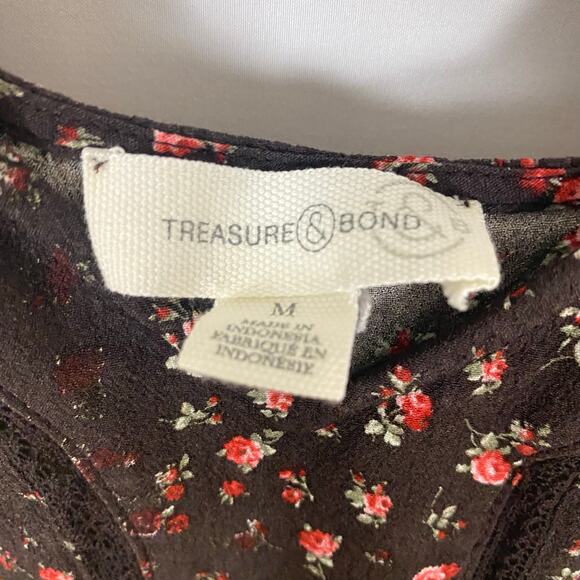 Treasure & Bond Floral Print Camisole Tank Top Women's Medium Adjustable Straps - Picture 2 of 9